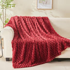 NEWCOSPLAY Super Soft Queen Blanket Red Premium Silky Flannel Fleece 3D Clouds Stylish Jacquard Lightweight Bed Blanket All Season Use 350GSM (Red, Queen(90"x90"))