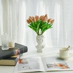 Mandy's Artificial Tulips 20 Stems Light Brown PU Faux Flowers for Wedding Home Decor 13.5 Inch