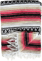 Del Mex Classic Mexican Blanket, Large Authentic Woven Falsa Throw (70"x50"), Artisan Southwest Décor for Beach, Yoga, Outdoors (Pink/Tan)