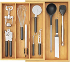Lifewit Utensil Drawer Organizer, Expendable Cooking Silverware Tray for Kitchen Drawer, Bamboo Adjustable Cutlery Flatware Holder, Spatula Tools and Gadgets Storage Divider, 4 Compartments, Natural