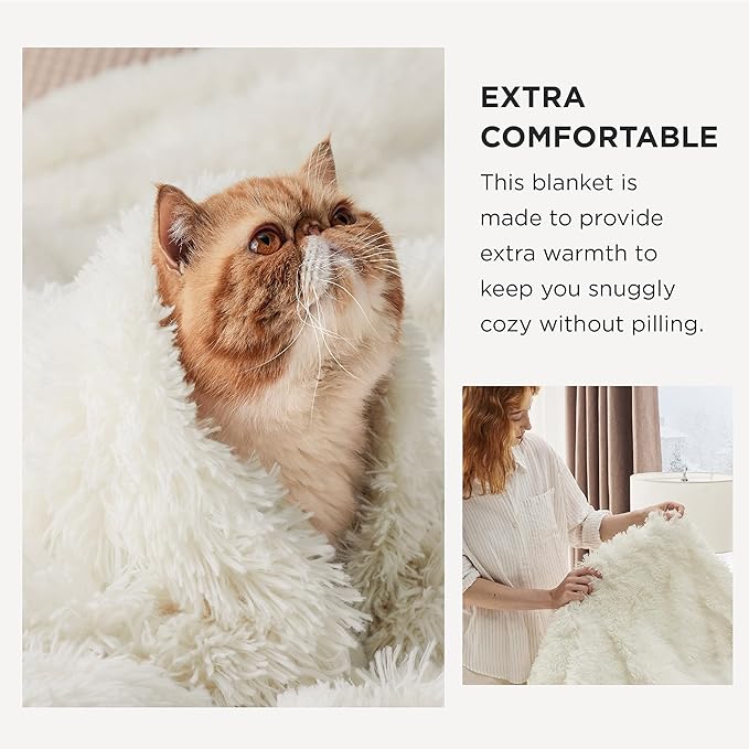 Bedsure GentleSoft Fluffy Cream Throw Blanket Decorative Blankets for Bed Couch Sofa, Cream Decor Sherpa Fleece Soft Cozy Fuzzy Plush Thick Warm Faux Fur Decorations, Ivory Baby Girl Gifts, 50x60