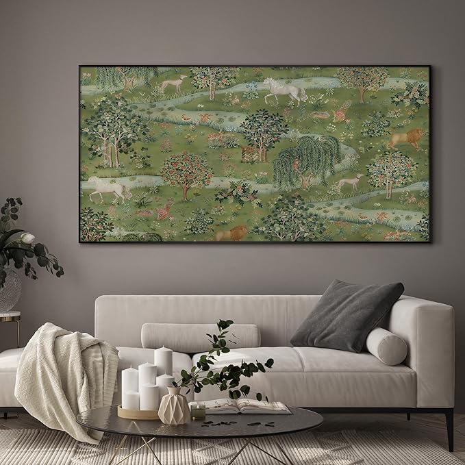 SIGNWIN 36"x72" Extra Large Framed Wall Art Medieval Fantasy Forest with Woodland Animals, Storybook-Inspired Scene for Home Living Room Bedroom Decor (Frame Assembly Required)