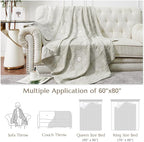 JINCHAN Boho 100% Cotton Muslin Blanket 3-Layer Twin Size Geometric Lightweight Reversible Soft Cozy Throw for Couch Sofa Bed All Season Coverlet Gift Bedroom Living Room Decor Light Grey 60x80 Inches