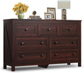 WLIVE Farmhouse Dresser for Bedroom, 51.18'' Wide 7 Drawer Wood Dresser, TV Stand for 65 inch TV, Wooden Chest of Drawers for Bedroom, Modern Clothes Organizer for Living Room, Hallway, Rustic Brown