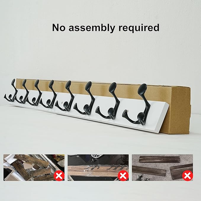 SKOLOO 43-Inch White Wood Coat Rack Wall Mount with 8 Triple Hooks - Ideal for Family Entrances, Classrooms, and Pet Supplies Storage - Perfect Coat Hooks for Wall, Pack of 2