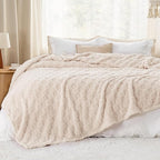 Bedsure GentleSoft Blankets Queen Size for Bed - Super Soft Cozy Blanket for Women Men Girls, Large Fuzzy Fleece Throw for Bedroom Decor, Light Beige, 90x90 Inches