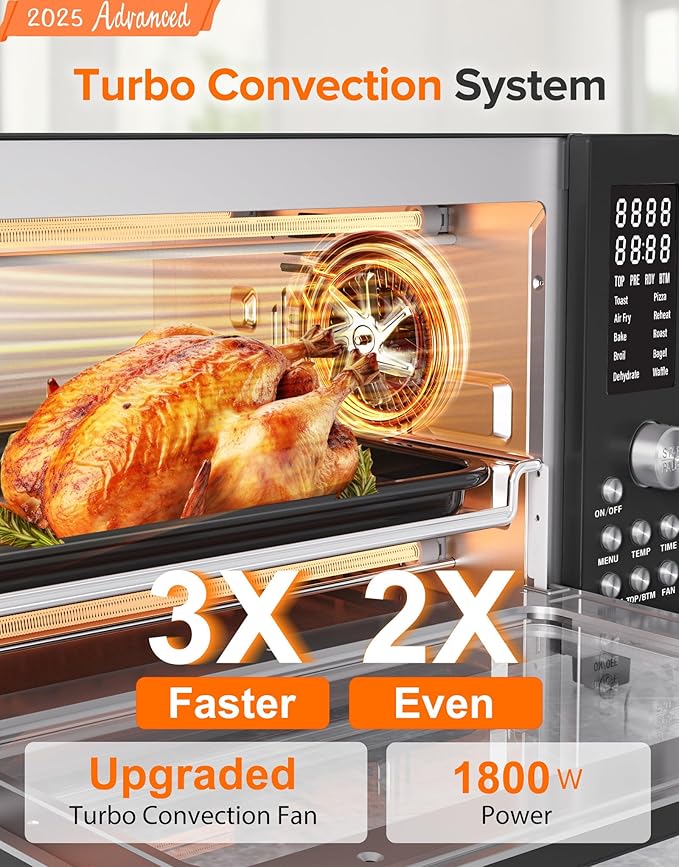 Nuwave Bravo Pro Smart Air Fryer Toaster Oven Combo, Airfryer Convection Oven Countertop, 12-in-1 Functions with Quicker & Even Crisp Technology, 1800W, 50-450°F, PFAS-Free, 21QT, Black