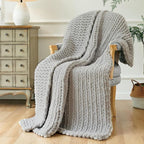 Esterra Chunky Knit Throw Blanket Newly Upgraded Heavy Tighter Version, Handmade Chenille Throw Super Soft, Thick Yarn Cable Knit Crochet Throw Blanket for Couch Bed Sofa (50"x60" Light Grey)