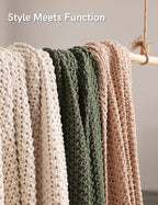 YnM Chunky Cotton Knit Throw Blanket, Cable Knit Throws for Bed Couch Sofa, Comfy & Relaxing, Decorative Piece for Farmhouse Modern Boho Rustic Scandinavian Chic Vibe, Pine Green 60x80 Inches