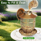 Bird Feeder for Outdoors, Funnel Style Wild Finch Feeders for Outside Hanging Courtyard Bird Watching, Metal Birdfeeder with Lid Fixing Buckle, 3Lbs Capacity
