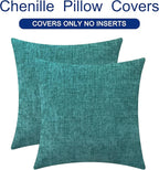 CaliTime Throw Pillow Covers Decorative 16 X 16 Inches Pack of 2 Cozy Chenille Cushion Cases for Couch Sofa Bed Living Room Home Teal