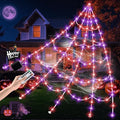 Halloween Spider Web Lights 550 LED Lighted Spider Web 16.4Ft Giant Halloween Decorations Light up with 8 Lighting Modes Waterproof & Timer for Indoor Outdoor House Haunted Yard Decor, Purple & Orange