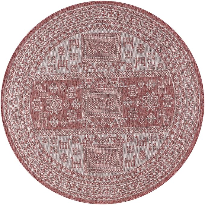 Keen Home Design Terrace Outdoor Round Rug - 8ft Round Washable Indoor/Outdoor Rug for Patio, Kitchen, Balcony, Beach, Garden, Deck and Porch, Size: 7'7" Round