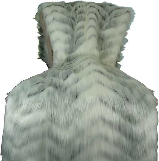 White Fox Faux Fur Throw Blanket & Bedspread - White Gray Fox Fur Throw - Luxury Fox Faux Fur - Soft Faux Fur Blanket, Handmade in USA, 16483