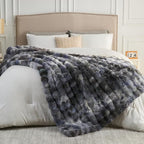 NEWCOSPLAY Faux Fur Throw Blanket Tie-dye Grey Luxury Fluffy Thick Warm Bubble Blanket for Couch Sofa Bed 700GSM (Tie-dye Grey, Throw(50"x60"))