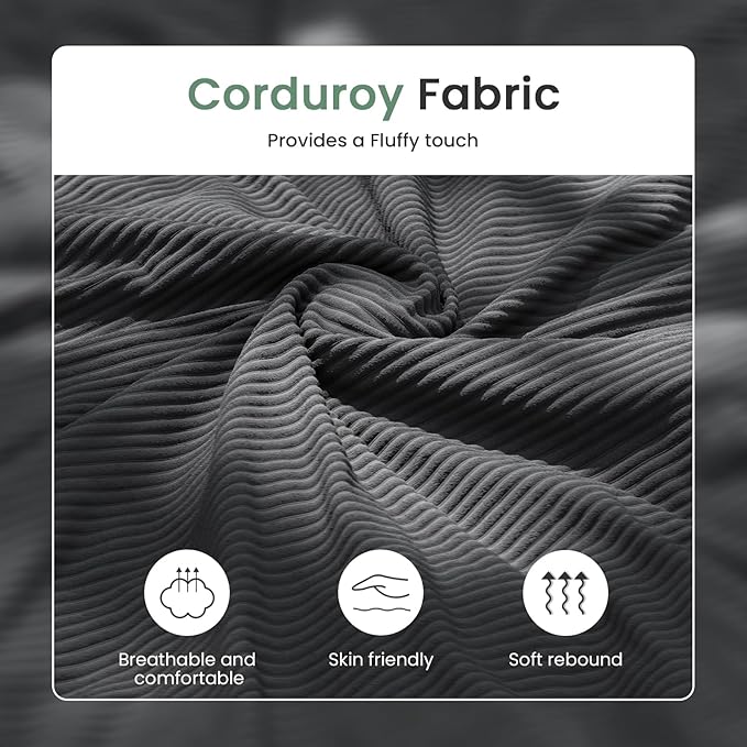 3 Seater Corduroy Couch for Living Room, 89” Black Cloud Sofa, Deep Seat Floor Couch for Bedroom, Futon Modern Sofa Sectional Bed, Black Corduroy