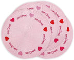 Whaline 4Pcs Round Valentine Placemats Red Pink Heart Embroidered Place Mats Decorative Dinner Table Mats for Home Wedding Anniversary Party Decor