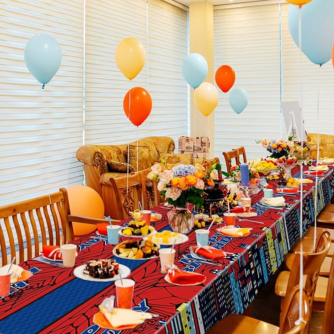 Oudain 3 Pcs Spider Tablecloth 108 x 54 in Red and Blue Plastic Disposable Table Covers City Web Theme Birthday Party Decorations Large Table Cloths for Party Indoor Outdoor (Birthday)
