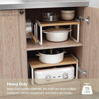 Mitus Shelf Organizer and Storage, Tiered Wood Cabinet Rack for The Kitchen Counter, Bathroom Counter, Pantry Cupboard, Office Desk Bookshelf, 12" Wide Natural and Black