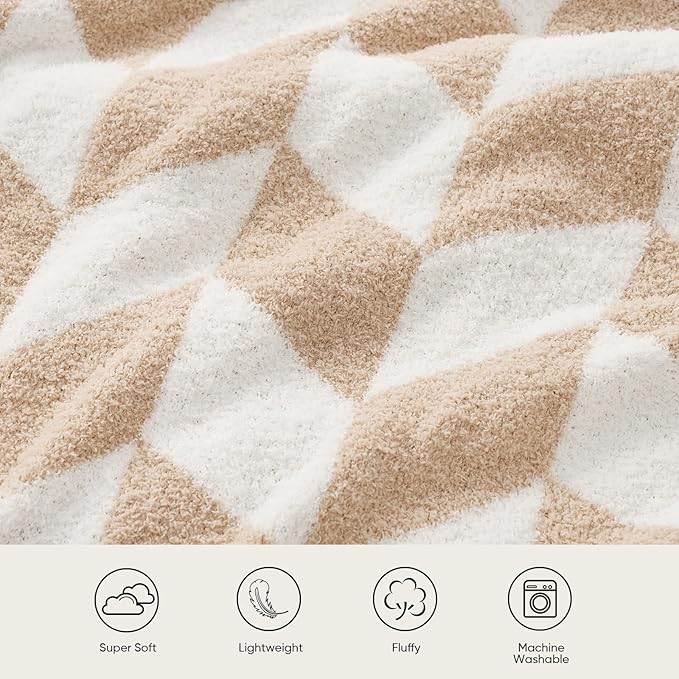 Snuggle Sac Beige Twin Size Blankets for Bed, Super Soft Warm Blankets Oversized Cozy Knit Fuzzy Blanket for Living Room, Chevron Beige,60x80 inches