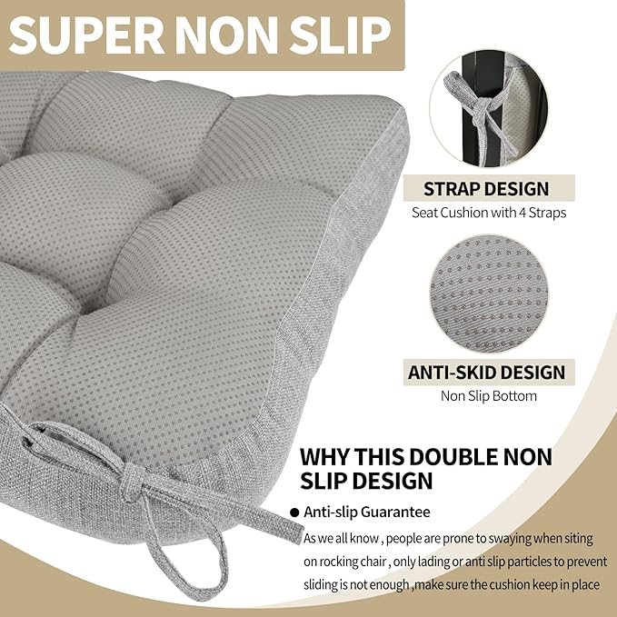 BUYUE Chair Cushion Set for Rocking Chair, Back Pillow & Seat Cushion with Ties, Original Woven Fabric Non-Slip Chair Pads for Elderly Sitting, Light Gray
