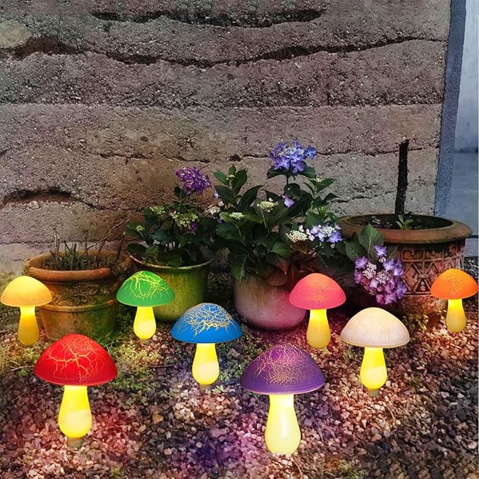 Homeleo 8-Pack Cracked Mushrooms for Garden Decor, Solar Mushroom Lights Outdoor, Super Cute Whimsical Garden Art for Yard Decor Gnome Flowerbed Housewarming Decor(Multicolored)