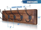 HBCY Creations Dark Wash Brown Rustic Coat Rack Wall Mount with 5 Hooks, Solid Pine Wood 24 inch Wall Hooks for Entryway, Mudroom, Hallway, Bathroom - Vintage Farmhouse Style Wall Mounted Towel Rack