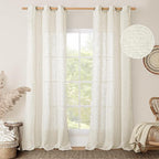 LAMIT 38 Inch Width Semi Sheer Linen Curtains 2 Panels, Cream Ivory Light Filtering Panels Bronze Grommet Boho Neutral Drapes for Living Room/Bedroom/Farmhouse, 38 x 84 Inch