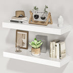 Floating Shelves for Wall, 24" W x 6.7" D x 1.5" H, Wooden Wall Mounted Display Shelves with Invisible Brackets for Living Room, Bedroom, Bathroom, Kitchen Decor and Storage, Set of 2, White