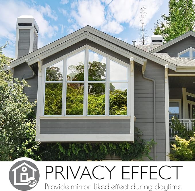 HIDBEA One Way Mirror Window Privacy Film Daytime, Heat Control Sun Blocking, Reflective Window Tint for Home Non-Adhesive Self Static Cling Window Sticker (Blue-Silver, 35.4 Inch x 16.4 Feet)