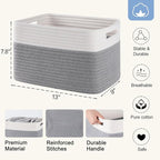 4 Pack Storage Baskets for Organizing, Woven Baskets for Shelves - Perfect for Toys, Books, Towels, and Clothes, Durable Gift Basket Bins Toy Storage, 12.7''L x9''W x7.8''H, Grey and White