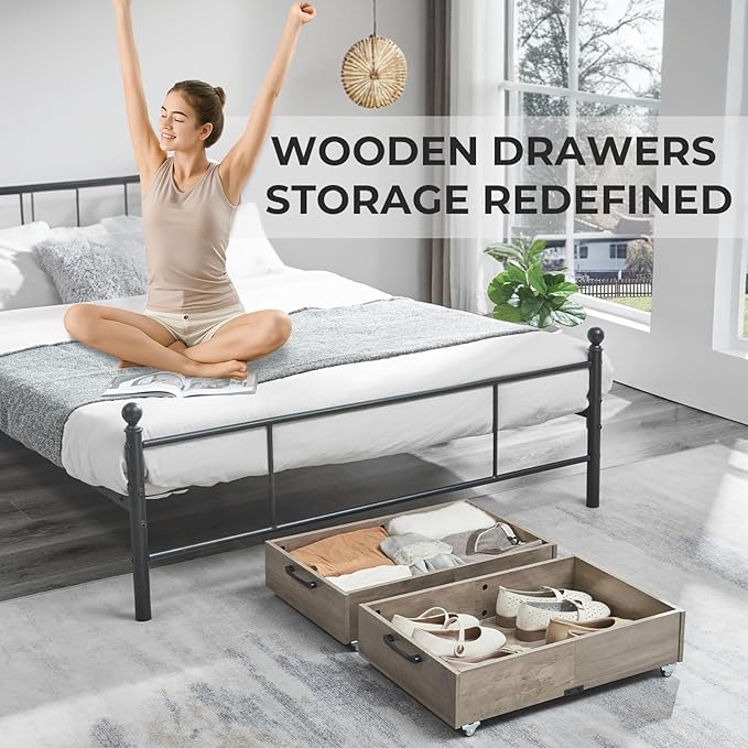 Under Bed Storage with Wheels, 2-Pack Under Bed Shoe Storage Organizer Drawer, Composite Wood Organizer for Shoes Clothes Containers in Bedroom for Clothes,Shoes(Grey)