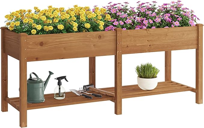 GHWIE Raised Garden Bed with Shelf,Elevated Wooden Planter Box with Legs,Garden Planter for Backyard, Patio, Balcony