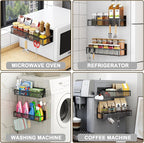 Magnetic Spice Rack for Refrigerator, 2 Pack Magnetic Shelf, Fridge Magnet Organizer with Moveable 4 Hooks, Magnetic Fridge Shelf for Kitchen Organization and Storage (2 Pack)