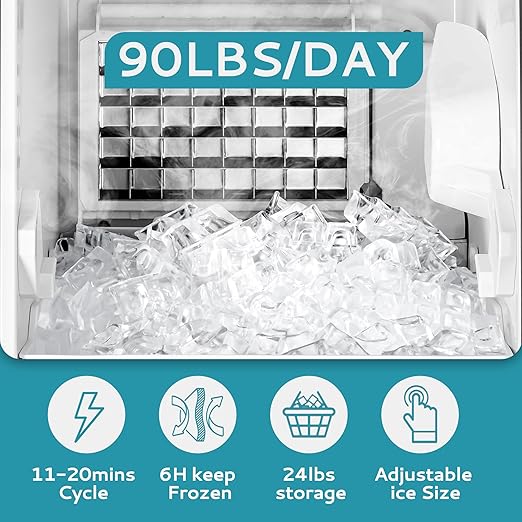 EUHOMY 15" W Commercial Under Counter Ice Maker Machine, 90 Lb/Day Auto-Cleaning & 24H Timer, Gravity Drainage,Stainless Steel Built-in Freestanding Ice Maker, 24 Lb Bin, Ideal for Commercial & Home