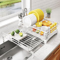 Dish Drying Rack - Extendable Dish Rack, Large Sink Drying Dish Drainer for Kitchen Counter, Stainless Steel Dish Strainer with Utensil Holder (White)