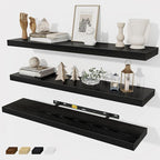 Fun Memories 32 Inch Floating Shelves Wall Shelf Set of 3, Black Bathroom Shelves 32 Inch, Farmhouse Home Decor Living Room, Kitchen Black Shelves for Wall, 32 x 6.7 x 1.4 Inch