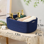Small Storage Baskets for Organizing | Closet Organizer Bins | Shelf Toy Basket | Woven Rope Baskets | Cube Decorative Box | Shallow Basket | 13x8.5x5.1” | 3 Packs Navy Blue