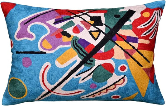 Lumbar Kandinsky Blue Abstract Pillow Cover Modern Throw Pillowcase Chair Cushion Contemporary Pillowsham Farmhouse Couch Hand Embroidered Wool Size 14x20