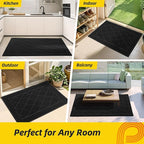 JSEI Dirt Trapper Door Mat 36"x60", Non-Slip Washable Entryway Mats, Dog Door Mat, Stain Resistant and Absorbent Floor Mats, Low Profile Welcome Mat for Front Back Door, Black