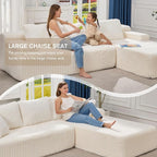 Hobestluk Modular Sectional Sofa Couches 108" L-Shape Couch 3 Seat Modular Sofa Memory Foam Sectional Couches for Living Room, Boneless Couch with Oversized Chaise (White, Right Facing)