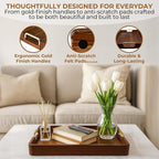 Acacia Wood Serving Tray with Metal Handles – 17x12in Rustic Decorative Ottoman & Coffee Table Tray for Breakfast in Bed, Dinner, Bar, Kitchen, Home Décor & Entertaining