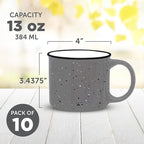 DISCOUNT PROMOS Ceramic Campfire Coffee Mugs 13 oz. Set of 10, Bulk Pack - Perfect for Tea, Espresso, Cappuccino, Hot Cocoa - Grey