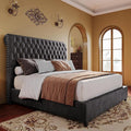 PaPaJet King Size Bed Frame and Headboard Upholstered Bed Frame King with 52.8” Tall Headboard/Dark Grey