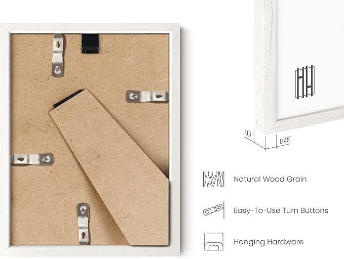 HAUS AND HUES 6x8 White Oak Wooden Picture Frame - 6x8 Poster Frame - Premium Oak, Vertical Hang, Shatterproof Plexiglass - Ideal for Home, Room, Office (6x8 in, White)