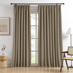 RAIN CITY Extra Wide Blackout Curtains 102 Inches Long 2 Panels Set,70 Inch Wide Back Tab Pleated Curtains with Hooks Track System,Energy Efficinet Drapes for Living Room Farm 70x102,Linen Brown
