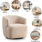 Swivel Accent Chair, Chenille Barrel Chair for Living Room, Cozy Round Boucle Arm Chair, Metal Base for Club Nursery Bedroom, Beige