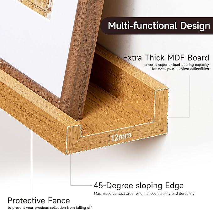 Floating Picture Ledge Shelves for Wall Set of 2, 72 Inches Picture Ledge Shelf with Long Large Nursery Book Shelf for Toys Storage Kids Bookshelf Wall Mounted Living Room Bedroom Decor Frames, Oak