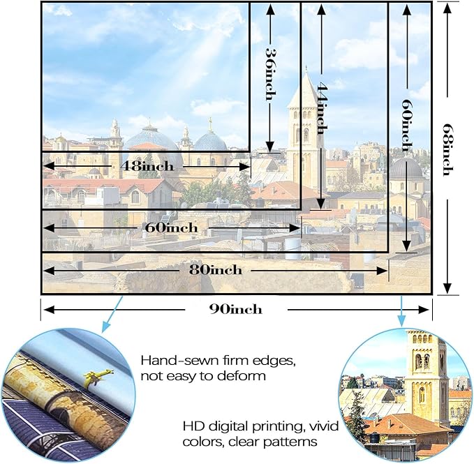 AMM Western Wall Tapestry Jerusalem Old City Church Tapestry for Bedroom Aesthetic Mediterranean Landscape Tapestries Wall Hanging for Living Room Dorm Office 80 x 60 Inch