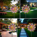 Solar Wind Spinners for Yard and Garden - 360° Metal Large Wind Sculptures Outdoor Clearance Kinetic Windmills with 4 Layer Jeweled Blades for Patio, Lawn Garden Decoration - 54Inch
